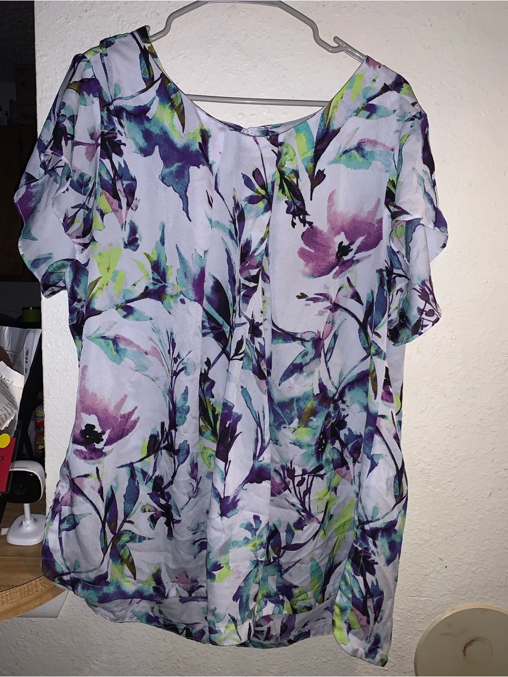 Liz Claiborne Light Purple Floral Short Sleeve Blouse